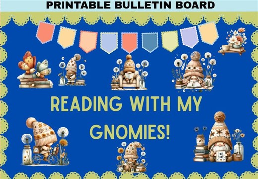 Printable Library Bulletin Board Digital Design Reading With My Gnomies! - Etsy