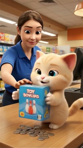 🐱🎳 Cute Cat Brings Kids' Bowling! 🏡🎳 Siblings Team Up for a Perfect Strike! 🌟