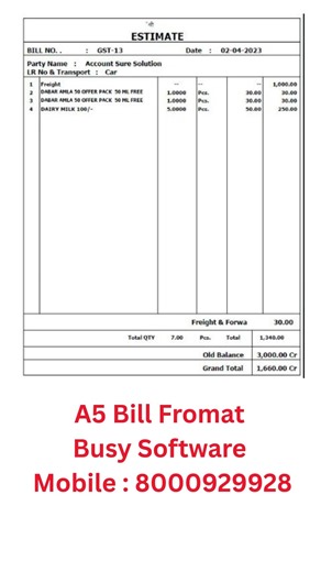 A5 Estimate Bill Design In Busy Software||Busy Software estimate Bill Design #8000929928