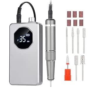 Electric Nail Drill Machine, Portable Rechargeable 35000RPM Nail Filer Electric for Acrylic Nails, Manicure Pedicure Polishing Shape Tools for Home Use and Salon