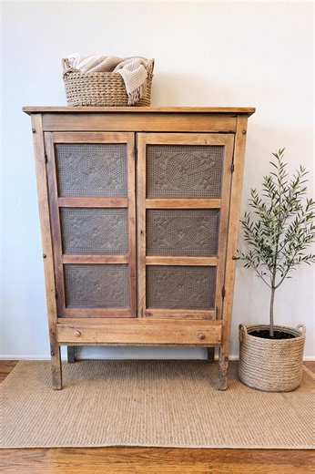 Antique Oak Pie Safe Cabinet With Punched Tin Panels | Primitive Farmhouse Cabinet - Etsy