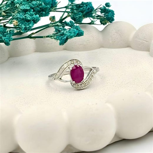 Handmade Oval Ruby and Diamond Ring, 925 Sterling Silver Ring, Gift for Her - Etsy