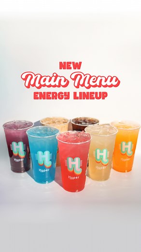The new Hyper Main Menu Energy lineup is officially here, and ready to hype you up 💛 Your favorites are staying strong: 💗 Pink Power (strawberry • watermelon • white chocolate) 🍑 Cosmic Lightning (peach • mango • pineapple) 💙 Triple Threat (blue raspberry • green apple • white chocolate) ⚡ Adrenaline Junkie (blue raspberry) ❤️ Aftershock (blue raspberry • pomegranate) And now, meet the new drinks: 🥥 Coolada — coconut • pineapple • white chocolate 🫐 Berry Bolt — blueberry • raspberry • pome