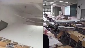 Pupils scream in terror after their classroom wall suddenly collapses
