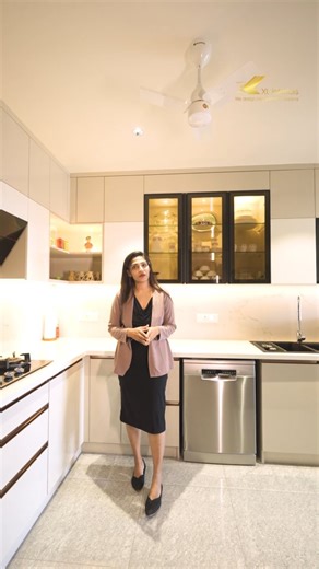 Here’s a modern kitchen with 5 must-haves for convenience and style 🍽️✨ From a well-organized pantry unit and smooth tandem baskets to a handy pull-out tray, an under-sink waste basket, and a sleek GTPT for your dishes — everything is designed for efficiency, functionality, and a clutter-free space. | XL interiors