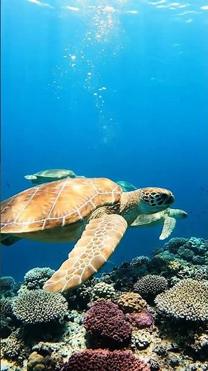 Sea Turtles Gliding Underwater Near Coral Reef | 4K Wildlife Video