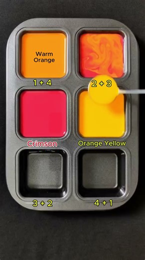 Create 4 colors from 2 colors: Crimson + Orange Yellow #asmr #mix #colors #colormixing #mixing