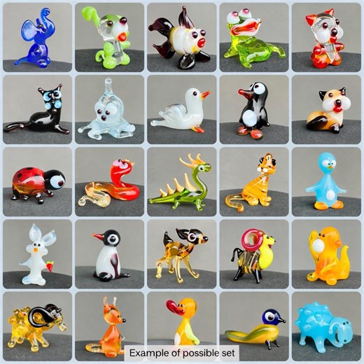 Random Set of Mini Glass Animal Figurines, 25 or 50 Tiny Hand Blown Glass Animals, 1 Inch Miniatures, Dollhouse Decor - Etsy