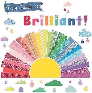 Carson Dellosa Crafty and Cool 69-Piece Motivational Bulletin Board Set, Banner with Inspirational Quote, Sun, Clouds, Grass, and Raindrops Classroom Decor