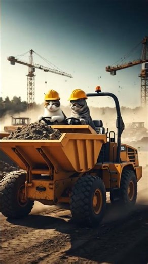 😲🐱 Smart Cats Driving a Huge Dumper | Unbelievable Construction Site Moment 🚜🔥 #dreamscreenai #cat