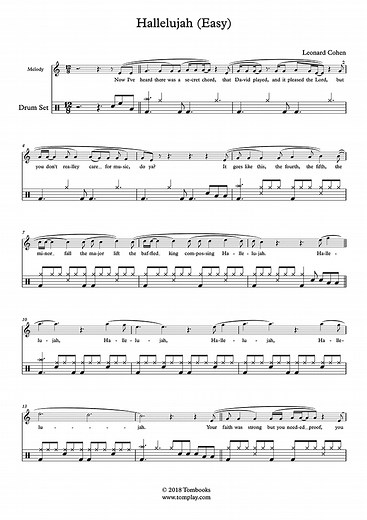 Hallelujah (Easy Level) (Leonard Cohen) - Drums Sheet Music