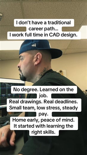 The best way to get into CAD isn’t memorizing commands…it’s learning how real drawings are actually used on the job. I work full time in CAD and learned on the job with no degree. I share what entry-level CAD work really looks like and where to start if you’re serious. Link in my bio. #d#draftinga#autocadc#coursecareersd#designjobscareertiktok