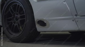 Tuning car. engine in garage. the drift car . Car service. Close-up, Car Repair at Service station. avttomobile engine block at service station, brake pads, polishing