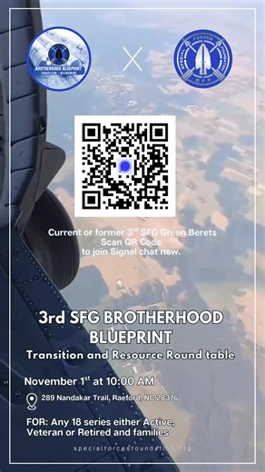 🇺🇸 3rd SFG Brotherhood Blueprint Meetup Who: The Special Forces Foundation What: Brotherhood Blueprint Meeting When: 📅 November 1, 2025 @ 10:00 AM Where: 📍289 Nandakar Trail, Raeford, NC 28376 Why: To build community and support Green Berets and their families. Join us for a casual, open roundtable designed to connect, share experiences, and discuss transition and available resources for current and former members of the Regiment. Drinks and snacks will be provided — we’ll gather outdoors or