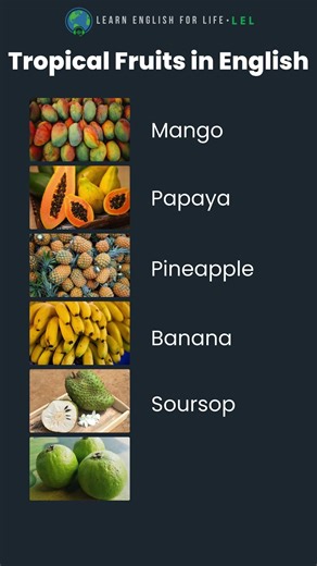 Tropical Fruits in English | Guess the Last Fruit | Mango, Papaya, Pineapple, Banana