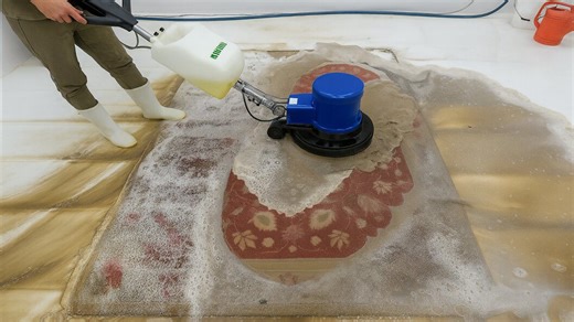 Deep carpet cleaning reveals a red pattern