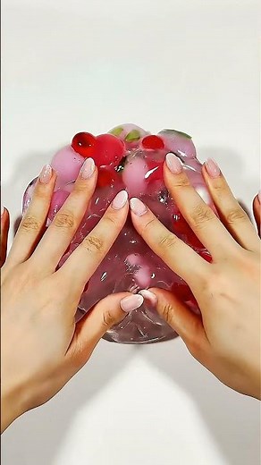 Squishing Clear Berry Jelly Slime! 🍓💦 #ASMR #Slime #Shorts #OddlySatisfying #Relaxing