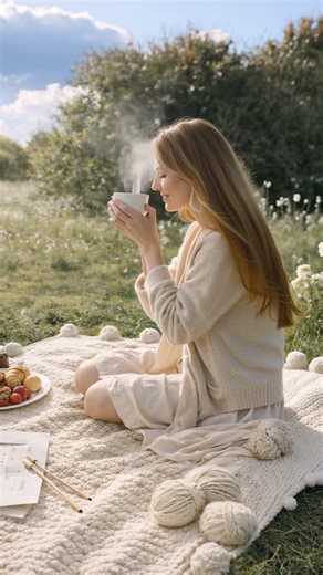 Cozy Knit Blanket with Pom Poms 🤍 Easy Knitting Pattern PDF 🧶☀️