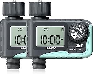 RAINPOINT Sprinkler Timer, Programmable Water Timer for Garden Hose, Outdoor Soaker Hose Timed with Rain Delay/Manual/Automatic Watering System, Digital Irrigation Timed for Yard, Lawn, 2 Pack
