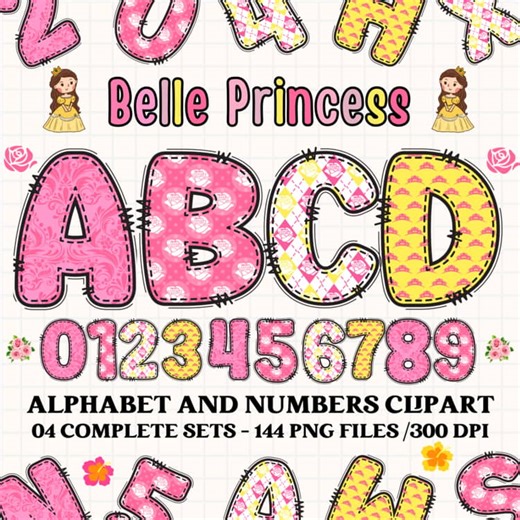 Belle Princess PNG Alphabet clipart, doodle letters for classroom crafts