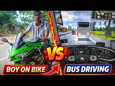 Boy on bike VS Bus driving #racing on the way #bus