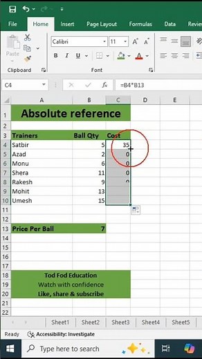 Absolute reference trick in Excel- Excel tips & tricks from‪@todfodeducation‬