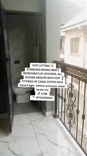 *HOT LETTING 🔥 STANDARD BRAND NEW 2 BEDROOM FLAT UPSTAIRS. ALL ROOMS ENSUITE WITH POP FITTINGS AT CANAL ESTATE AGO. Band A light . kitchen extractor, water heater etc 📌 3.5M per annum 📍 09146818407 #houseagent #apartmentforrent #lagos #fyp #viral