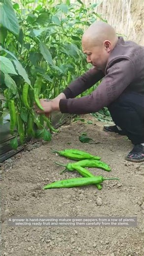 Hand Harvesting Long Green Peppers