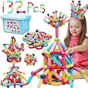 COUOMOXA Magnetic Toy Montessori for Kids: 3 4 5 6 7 8 9 10 11 12 Years Old Kids Building Sticks - Magnetic Creative Toy Age 3-12 Playroom Family - Christmas Birthday Gift for Boys Girls
