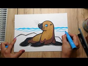 HOW TO DRAW a Sea Lion - Sea Creatures Series - Drawing for kids - coloring with markers