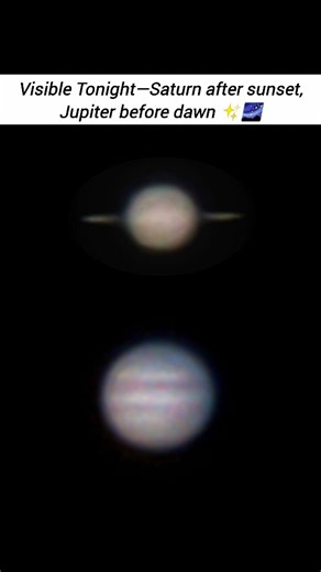 Astro Creo on Instagram: "Jupiter & Saturn in the Sky Tonight ✨ . . Captured through my backyard telescope! 🔭 Saturn is visible in the evening sky after sunset. Jupiter rises later and is best seen before dawn. This image was taken in September 2025 using a 70mm telescope and 10mm eyepiece. Look up tonight and enjoy these bright gas giants lighting up the sky! 🌌✨ They appear in the same frame here, but are actually far apart in the sky. . . . #jupiter #saturn #planets #backyardastronomy #teles