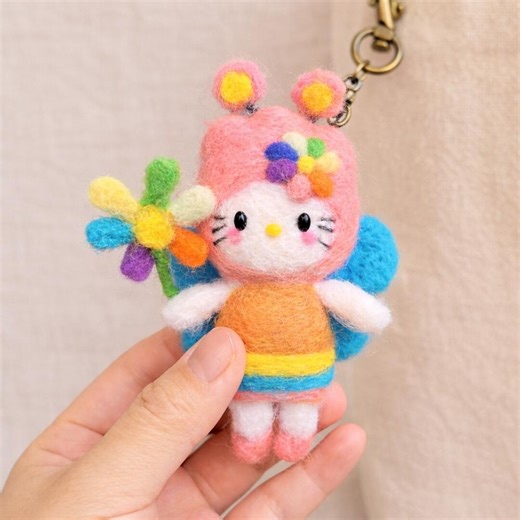 Handmade Felt Kitty Keychain, Cute Wool Felt Bag Charm, Needle Felted Cat Doll, Colorful Animal Keyring, Gift for Cat Lovers - Etsy