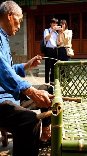 Bamboo garden bench handwoven | Chinese village 4K vertical documentary