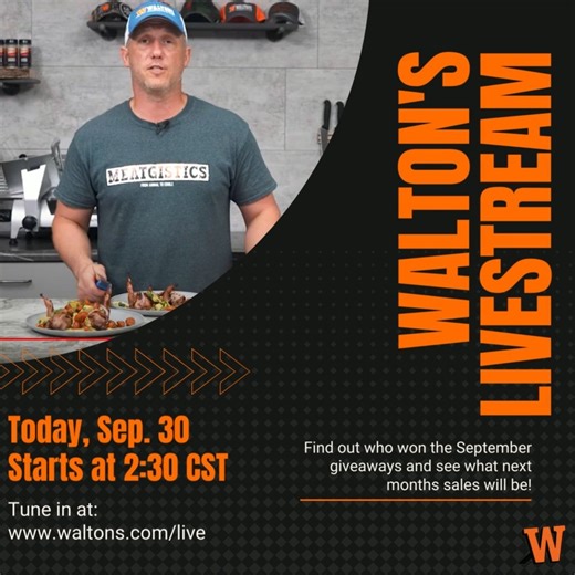 Tune in at 2:30 today to find out who won our September Giveaway, and see what next month's sales will be. If you go to waltons.com/live and scroll to the bottom and click the viral share option to share to Facebook then everyone who sees your post and clicks on it will get you an extra entry for our giveaways!  | Walton's Inc | Facebook