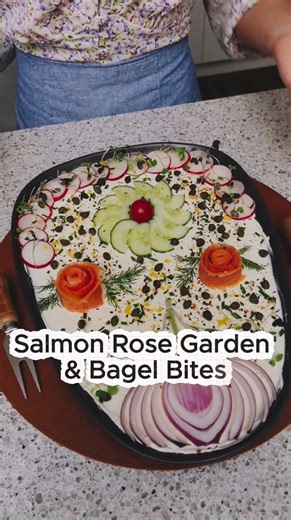 Salmon rose garden with bagel bites creative food idea