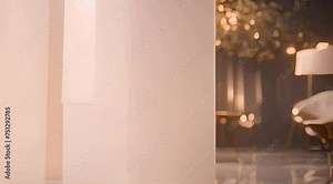 Modern Interior Design with Luxury Golden Wall and white chairs. A modern interior design featuring a golden wall with a white chair and a golden table and lamps.