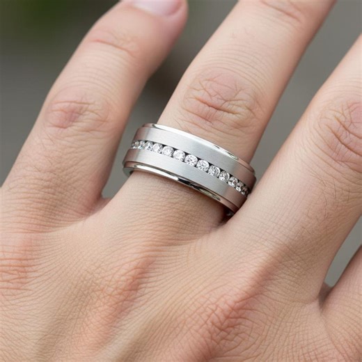 Titanium Wedding Band With Cubic Zirconia, 8mm Comfort Fit, Engagement Ring, Proposal Ring, Anniversary Gifts, Diamond Ring, Engraved Ring - Etsy