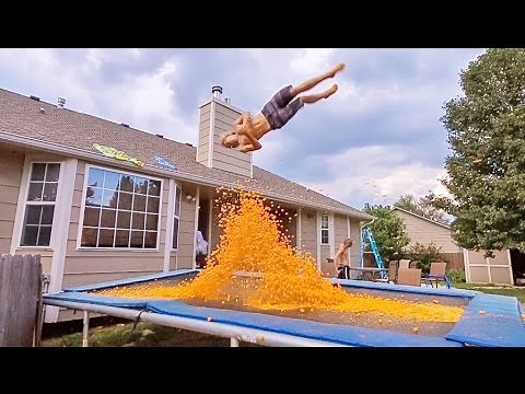 TRAMPOLINE VS 10,000 CHEESE BALLS!