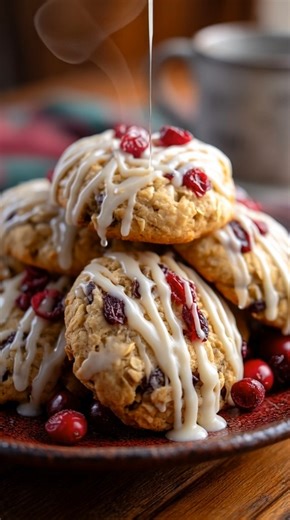 Orange Cranberry Oatmeal Cookies with Maple Glaze😍🫠 🧈 Ingredients: For the cookies: 1 cup unsalted butter, softened 3/4 cup brown sugar 1/2 cup granulated sugar 2 large eggs 2 tsp orange zest 1 tsp vanilla extract 1 3/4 cups all-purpose flour 1 tsp baking soda 1/2 tsp salt 1 tsp ground nutmeg (or cinnamon) 3 cups old-fashioned oats 1 cup dried cranberries 1/2 cup chopped pecans For the glaze: 1 cup powdered sugar 2 tbsp pure maple syrup 1–2 tbsp milk (as needed) 👩‍🍳 Instructions: Preheat ov