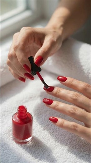 Satisfying Red Nail Polish Application 💅 Close-Up Self-Care