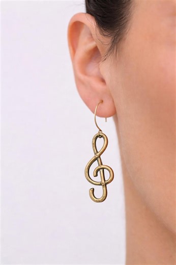 Handmade Hand Forged Brass Treble Clef Earrings - Music Lover Gift for Her - Minimalist Musician Jewelry - Music Teacher Gift - Teacer Gift - Etsy