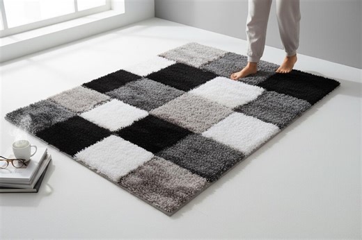 Modern Black White Grey Patchwork Sheepskin Rug | Soft Shag Area Rug | Contemporary Geometric Carpet | Minimalist Home Decor - Etsy
