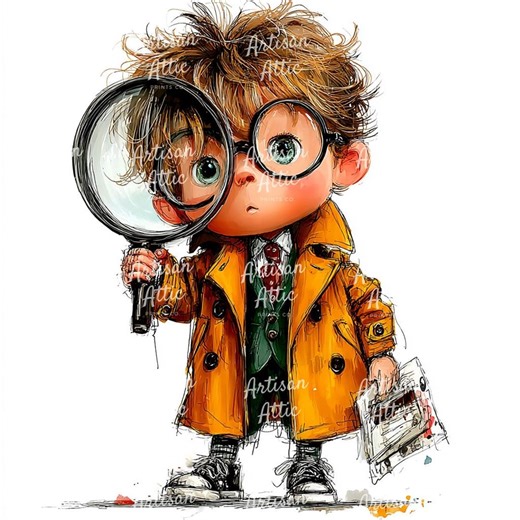 11 Clipart Images of Cute Detective Boy, Digital Quirky Mystery Character Artwork Scrapbook Images Printable Wall Art Instant Download - Etsy