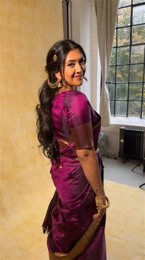 Vithya Visvendra aka Vithya Hair and Makeup on Instagram: "I think Berry for a Koorai Saree is just stunning! My yellow still hit different hehe Saree @pgssilkssarees Blouse @tharshini_tailoring Jewellery @vrddhiuk Bangles @indiatrend"