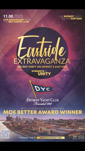 Strength in Unity isn't just theme. It's a truth we live by.It's time to shine! Join ECN on November 8 at The lcon for the Eastside Extravaganza-with this year's host is Detroit's Poet Laureate, jessica CARE Moore.This year's MOE Better Awardees include:🌟 Chandler Park - Best Eastside Fun Spot🌟 Detroit Yacht Club - Best Eastside Employer🌟Strength in Unity Block Club - Best Eastside Legend🌟Morningside Cafe - Best Eastside Small Business🌟Savoy - Best Eastside RestaurantWe invite you to partne