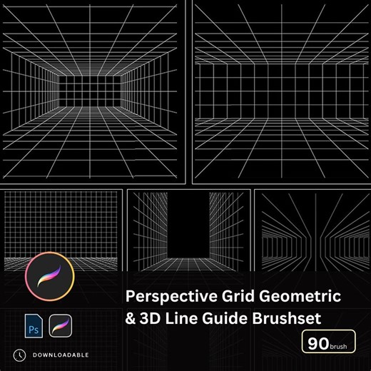 90  Perspective Grid Procreate Photoshop Brushes, Geometric Line Art & Drawing Aid Brush Set, Vector Compatible for Digital Illustration - Etsy