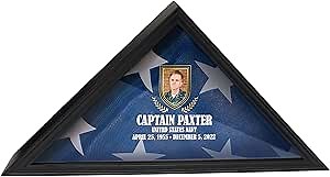 Basic Fundamentals BF Flag Shadow Box - Rectangular Wooden Flag Case - 25 x 12.75 Inches - Black (Design 4) - Veteran Flag Display Case