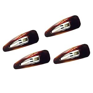 Parcelona French Mini Set of 4 Small Celluloid Acetate Snap Hair Clips No Slip Fashion Durable Styling Women Hair Accessories Girls Snap Hair Barrette, Made in France (Tortoise Shell Brown)