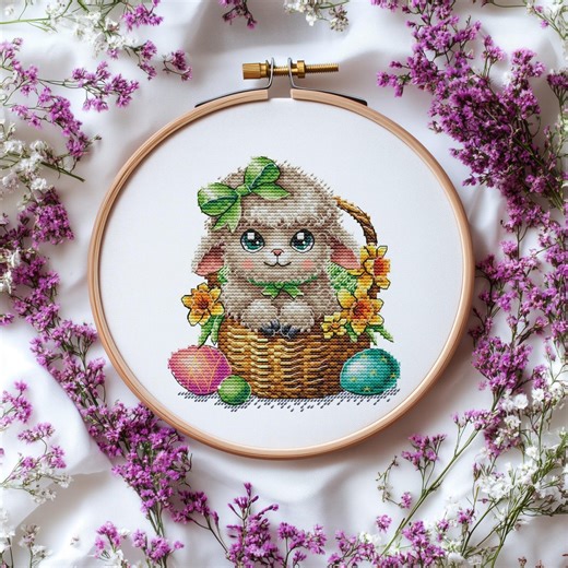 Easter Cross Stitch Pattern PDF With Cute Lamb, Easter Embroidery Designs, Spring Cross Stitch Charts, Beginner Friendly, Saga File - Etsy