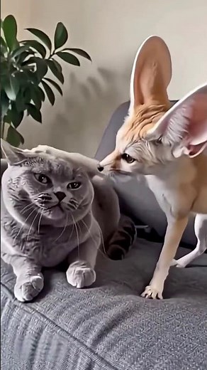 Funny Fennec fox Petting a Very Mad Cat! 🤣🐾 #funnyanimals